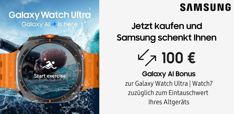 Nur vom 24.07. - 09.09.2024 Galaxy Watch Ultra kaufen und Samsung schenkt dir 100 € Galaxy AI Bonus.