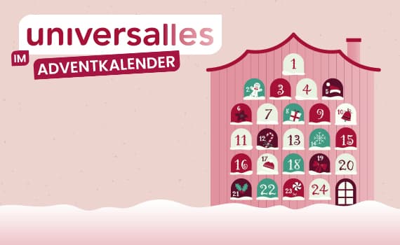 universalles im Adventkalender – illustrierter Adventskalender in Form eines Hauses mit nummerierten Türchen
