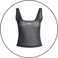 Dunkelgraues Tanktop mit Adidas-Logo in der Mitte, quadratischer Ausschnitt, ärmellos