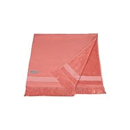 Rosa Handtuch mit Fransen an den Enden, Ecke leicht umgeschlagen
