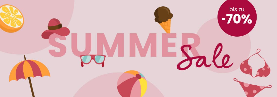 Bis zu 70 % – Summer Sale mit Eis, Sonnenhut, Strandball, Sonnenbrille, Sonnenschirm und Bikini